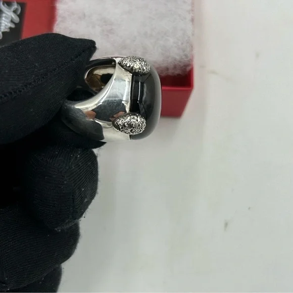 Pomellato 67 smoky quartz/marcasite sterling silver Griffes ring size 6, Italy